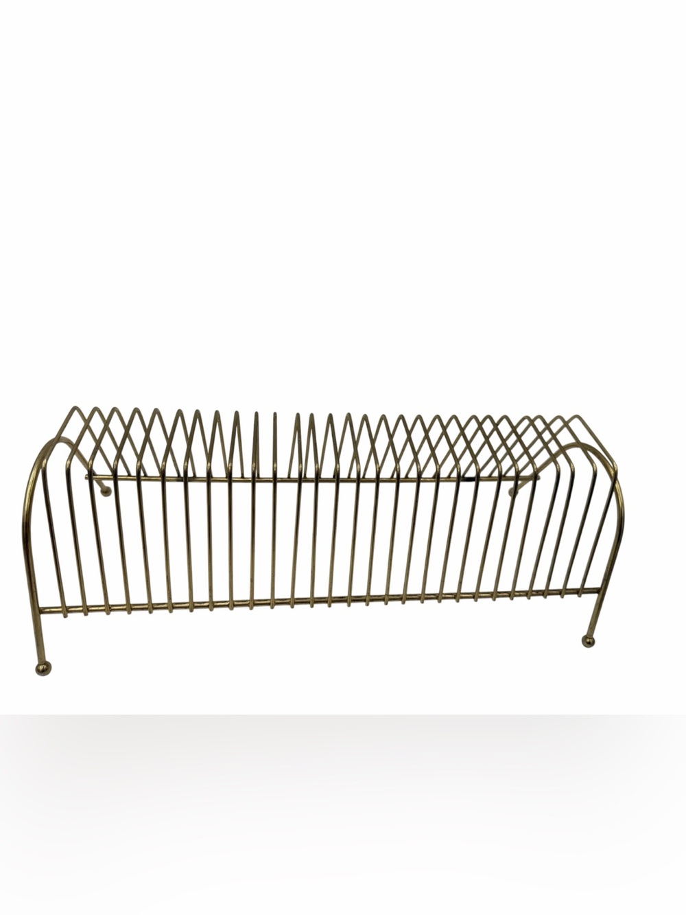 LP Record Album Rack Holder Vintage MCM Tabletop Metal Wire Gold Tone,
